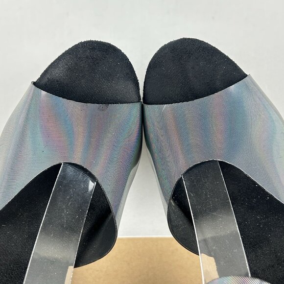 Pleaser Flamingo Holographic Platform Heels Womens 6.5 or 7 Black Ankle Strap - Picture 11 of 12